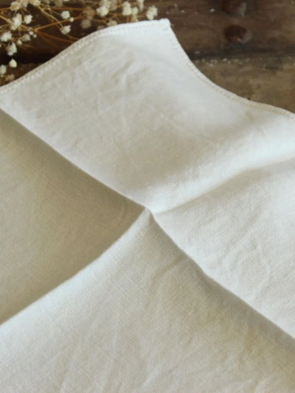 Vintage 1940s Cocktail or Tea Napkin, Ivory Linen with Madeira Fleur de Lis Embr